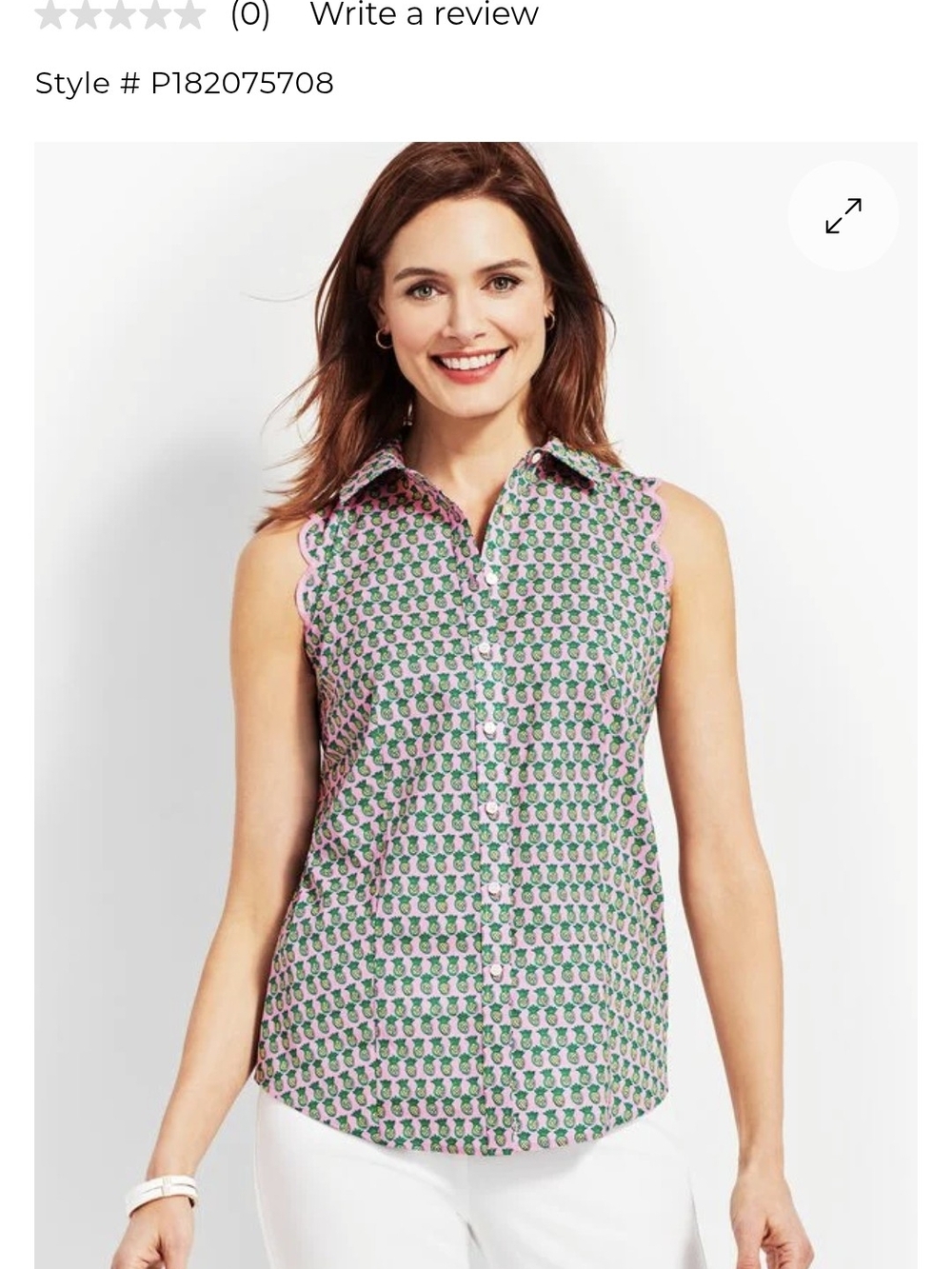Talbots Sleeveless Shirt Dancing Pineapple 6